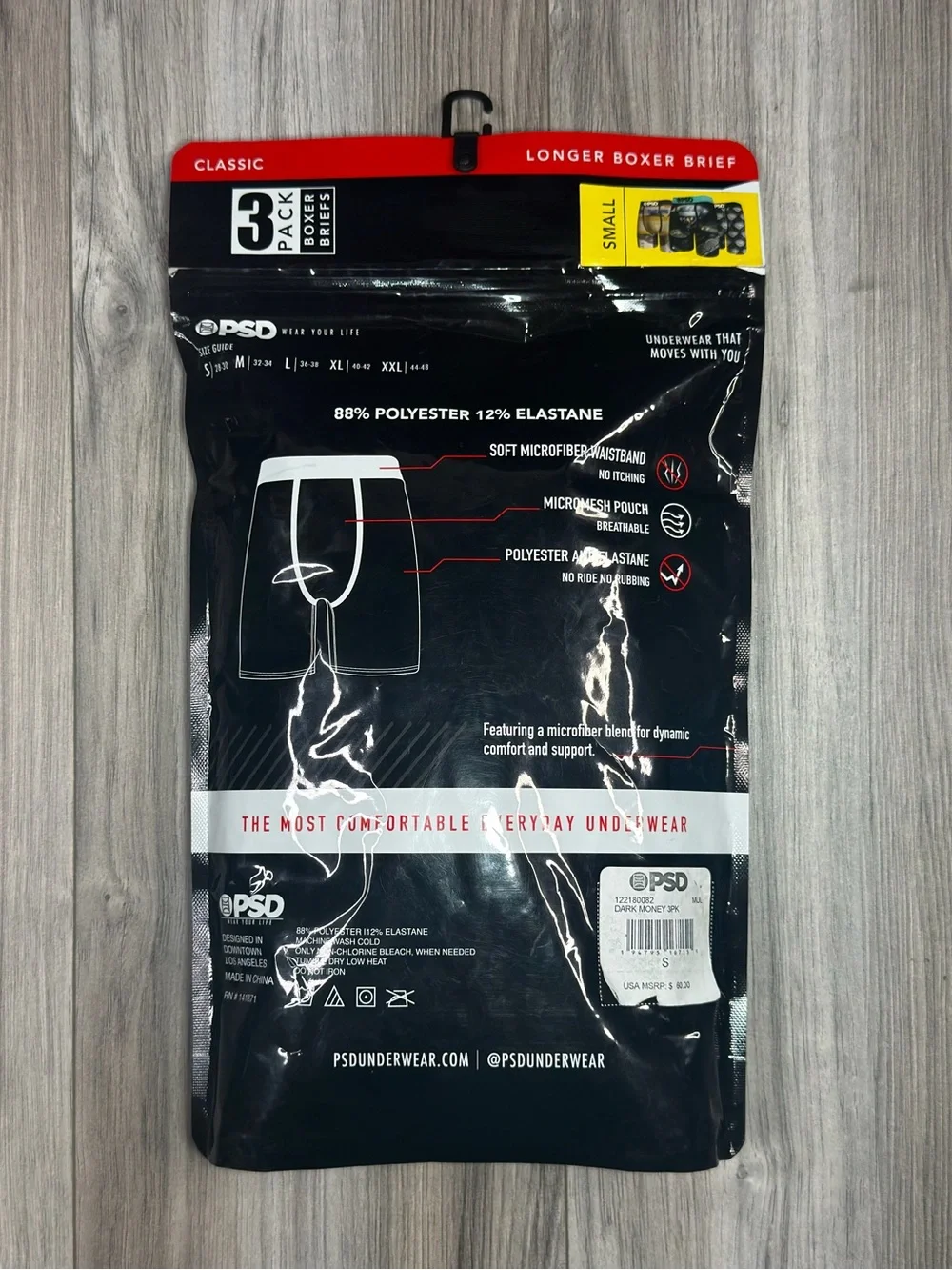 PSD Underwear Dark Money 3 Pack Active Stretch Boxer Briefs Mens Small 28-30 NEW